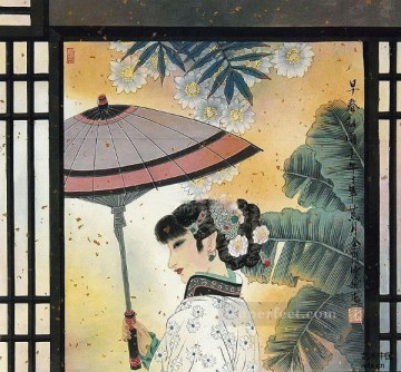  Wind Oil Painting - Hu Ningna Chinese lady in window